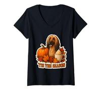 Donna Tis The Season Cane Levriero Afgano Autunno Autunno Zucca Spice Maglietta con Collo a V