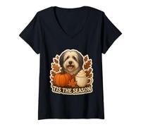 Donna Tis The Season - Coppa Autunnale con Cane delle pianure polacche Maglietta con Collo a V