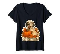Donna Tis The Season English Setter Dog Fall Autumn Pumpkin Spice Maglietta con Collo a V