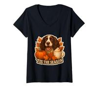 Donna Tis The Season English Springer Spaniel Cane Autunno Autunno Carino Maglietta con Collo a V