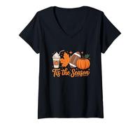 Donna Tis The Season Fall Pumpkin Thanksgiving Autumn Halloween Maglietta con Collo a V