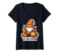 Donna Tis The Season GNOME Autunno Autunno Zucca Vintage Cottagecore Maglietta con Collo a V