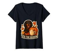 Donna Tis The Season Gordon Setter Dog Autunno Autunno Zucca Spice Maglietta con Collo a V