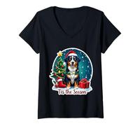 Donna Tis The Season Great Swiss Mountain Dog Merry Christmas Maglietta con Collo a V