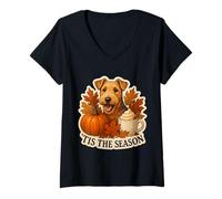 Donna Tis The Season Lakeland Terrier Dog Autunno Autunno Ringraziamento Maglietta con Collo a V