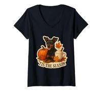 Donna Tis The Season Manchester Terrier - Zucca Autunnale Maglietta con Collo a V
