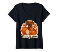 Donna Tis The Season Rhodesian Ridgeback Dog Autunno Zucca Maglietta con Collo a V