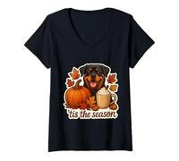 Donna Tis The Season Rottweiler Cane Autunno Autunno Zucca Spice Pup Maglietta con Collo a V