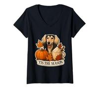 Donna Tis The Season Saluki Dog Owner Autunno Autunno Zucca Spice Maglietta con Collo a V