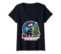 Donna Tis The Season - Schnauzer Standard Merry Christmas Maglietta con Collo a V