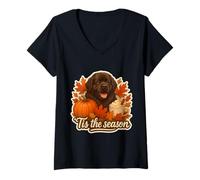 Donna Tis The Season Terranova Cane Autunno Autunno Zucca Spice Maglietta con Collo a V