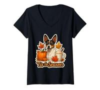 Donna Tis The Season Toy Fox Terrier Cane Autunno Autunno Zucca Carino Maglietta con Collo a V