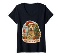 Donna Tis The Season Wire Fox Terrier Cane Buon Natale Mamma papà Maglietta con Collo a V