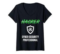Donna Titolo di lavoro Hacker Cyber Security Professional Shield Hacker Maglietta con Collo a V