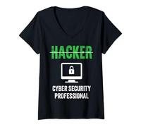 Donna Titolo di lavoro Hacker Cyber Security Professional Shield Hacker Maglietta con Collo a V