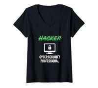 Donna Titolo di lavoro hacker Scudo professionale di sicurezza informatica hacker Maglietta con Collo a V