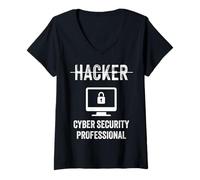 Donna Titolo di lavoro hacker Scudo professionale di sicurezza informatica hacker Maglietta con Collo a V