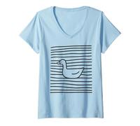 Donna Titolo: Minimalist Goose Floating Line Art Nature Maglietta con Collo a V