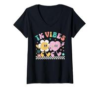 Donna TK Vibes Torna a Scuola TK Kid Girl TK Team TK Insegnante Donne Maglietta con Collo a V