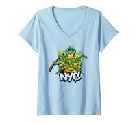 Donna TMNT Adolescente Mutante Ninja Turtles Strada NYC Classico:Fumetto: Maglietta con Collo a V