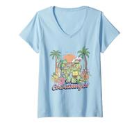 Donna TMNT Cowabunga Beach Retro Turtles Scene Cartoon Maglietta con Collo a V