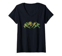 Donna TMNT Front and Back Heroes in a Half Shell Retro Cartoon Maglietta con Collo a V