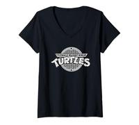 Donna TMNT Heroes Half Shell Logo Ufficiale in Scala di Grigi 80s Turtles Maglietta con Collo a V