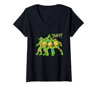 Donna TMNT Heroes - Tartaruga Power Team in Posa Anni '80 Classica Maglietta con Collo a V