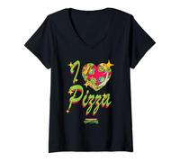 Donna TMNT I Heart Pizza Retro Turtle Love Classic 90's Cartoon Maglietta con Collo a V