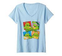 Donna TMNT Retro Comic Vibes Team Collage Heroes Stile Half Shell Maglietta con Collo a V