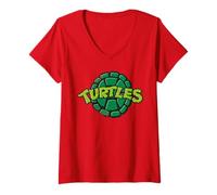 Donna TMNT Tartaruga Power Logo Heroes Half Shell 80s Cartoon Vintage Maglietta con Collo a V
