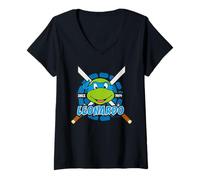 Donna TMNT Tartarughe Ninja Leonardo 80s Pose Classic Maglietta con Collo a V