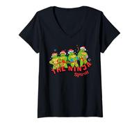 Donna TMNT, Tartarughe Ninja per Le Vacanze Natalizie, Stile retrò Maglietta con Collo a V