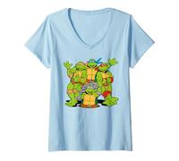 Donna TMNT Turtle Power Best Friends 80s 90s Rettile Cartoon Amante Maglietta con Collo a V
