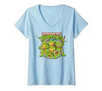 Donna TMNT Turtle Power - Logo Teenage Mutant Ninja Anni '80, Stile retrò Maglietta con Collo a V