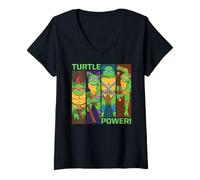 Donna TMNT Turtle Power Panels Retro Cartoon Maglietta con Collo a V