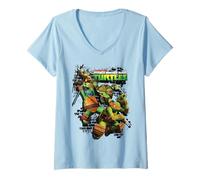 Donna TMNT Turtles Group Shot Muro di Mattoni Maglietta con Collo a V