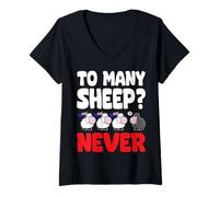 Donna To Many Sheep Never Australia Bandiere Nere da Pecora Maglietta con Collo a V