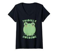 Donna Toadally Awesome - Simpatico Gioco di Parole a Forma di Rana Maglietta con Collo a V
