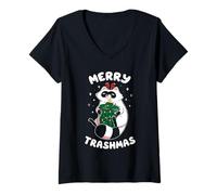 Donna Tobe Fonseca Merry Trashmas Raccoon Funny Animal Holiday Maglietta con Collo a V