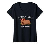 Donna Today I Did Nothing Divertente Pigro e Cool Capybara Maglietta con Collo a V