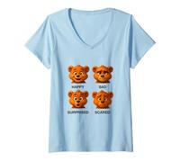 Donna Today I Feel Cool Teddy Bear Face Moods Illustrazione Grafica Maglietta con Collo a V