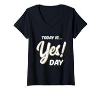 Donna Today is Yes! Day Tshirt Family Fun Day Adulto Bambini Maglietta con Collo a V