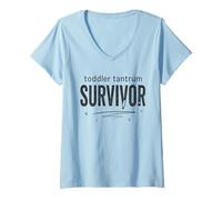 Donna Toddler Tantrum Survivor Funny Parent Distressed Type Maglietta con Collo a V