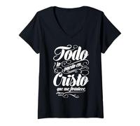 Donna Todo Lo puedo en Cristo Que Me fortalece. Maglietta con Collo a V