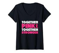 Donna Together Pink Together Stronger Cancro Al Seno Nastro Rosa Maglietta con Collo a V