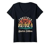 Donna Together Since 2024 Couple 1st years wedding Anniversary Maglietta con Collo a V