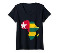 Donna Togo Flag Africa Continent Silhouette Gift Togolese People Maglietta con Collo a V