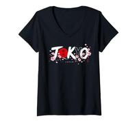 Donna Tokyo Giappone Orizzontale ESTETICO Sakura CILIEGIO Sole Maglietta con Collo a V