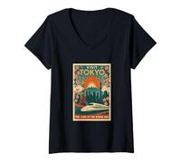 Donna Tokyo Japan - Poster da viaggio vintage stile Maglietta con Collo a V